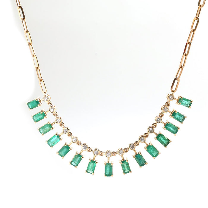 Baguette Shape Emerald Diamond 14K (18K Custom) Yellow Gold Statement Necklace