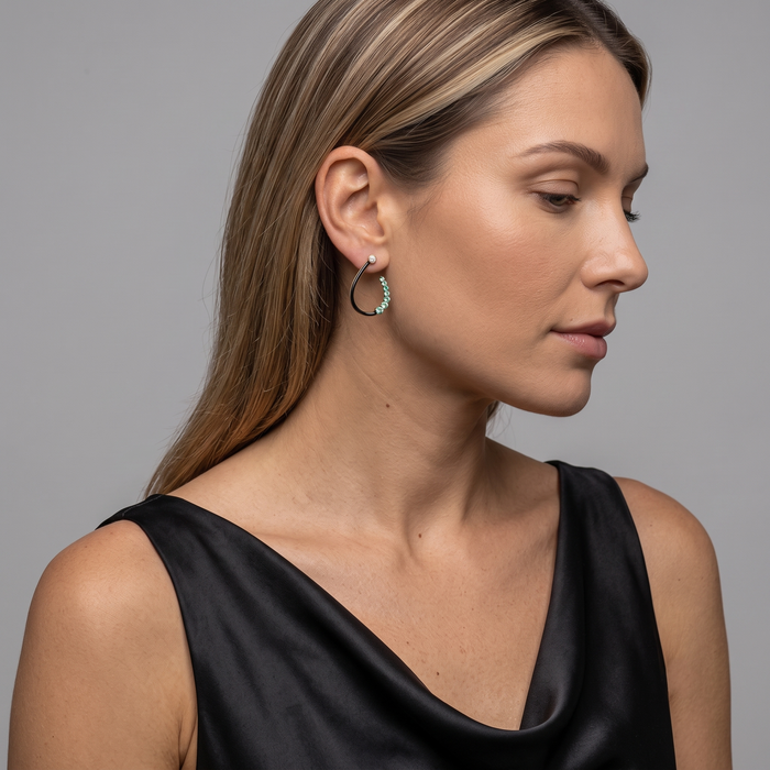 Twist Curve Black Enamel Diamond Earrings in 14K Yellow Gold