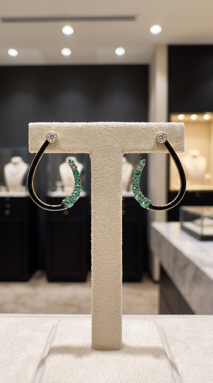 Twist Curve Black Enamel Diamond Earrings in 14K Yellow Gold