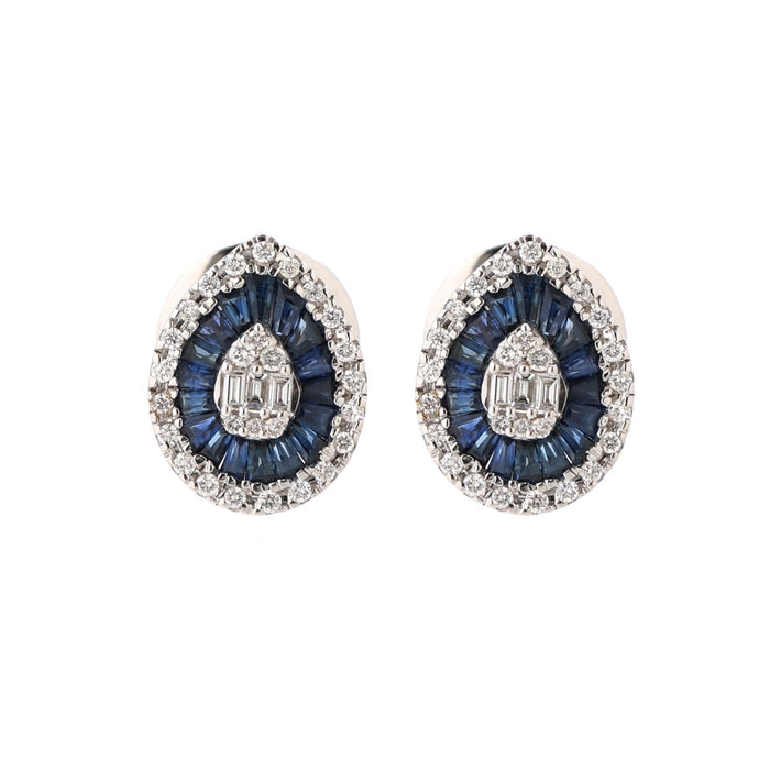 Pear Blue Sapphire Halo 18K Natural Diamond White Gold Stud Earrings