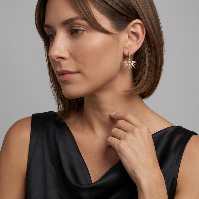 112 Diamond 14K (or 18k upon request) Yellow Gold Diamond Drop Earrings
