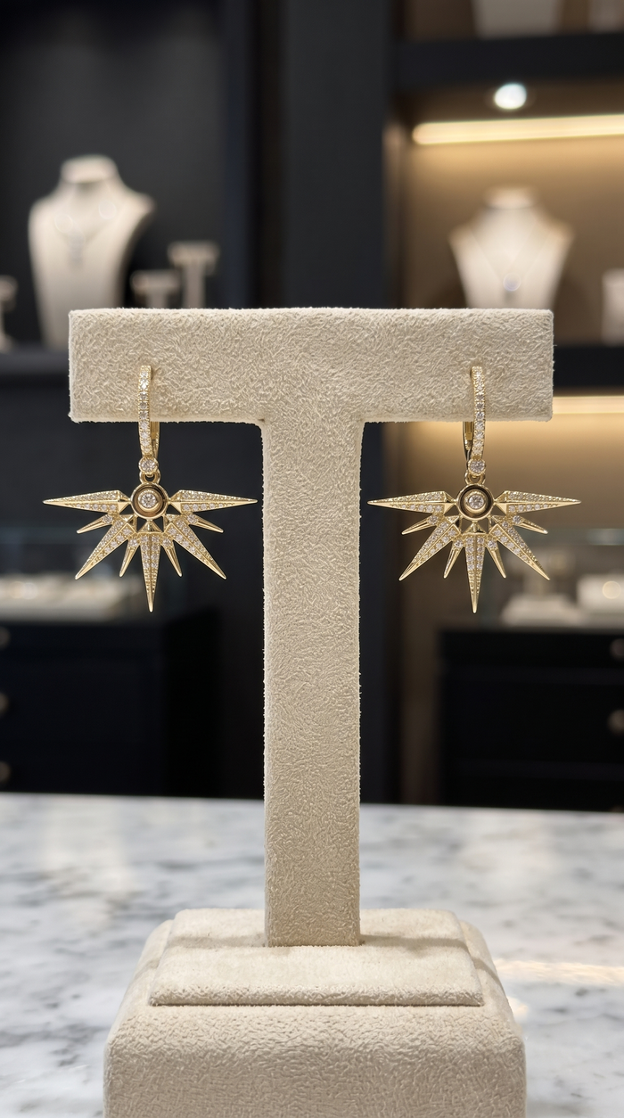 112 Diamond 14K (or 18k upon request) Yellow Gold Diamond Drop Earrings