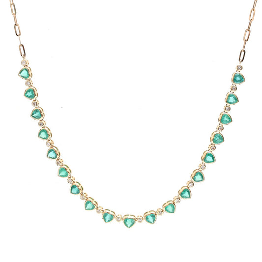 Elegant Heart Shape Emerald Diamond 18K Yellow Gold Necklace