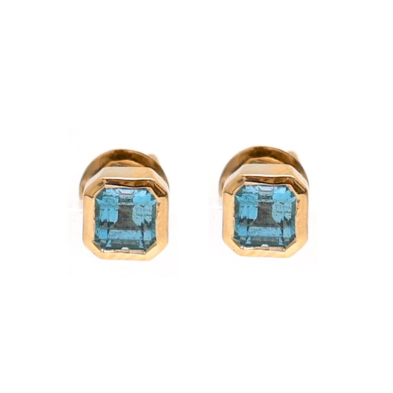 Aquamarine 18K Yellow Gold Stud Earrings
