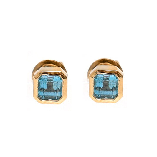 Aquamarine 18K Yellow Gold Stud Earrings