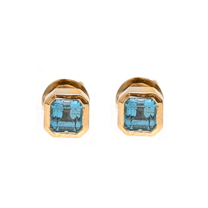 Aquamarine 18K Yellow Gold Stud Earrings