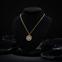 Star of David Circle Diamond Pendant Necklace in 14K Yellow Gold