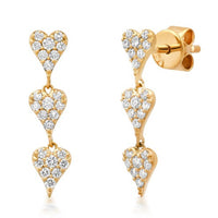 Triple Heart Trail Drop Earrings in 14K Yellow Gold