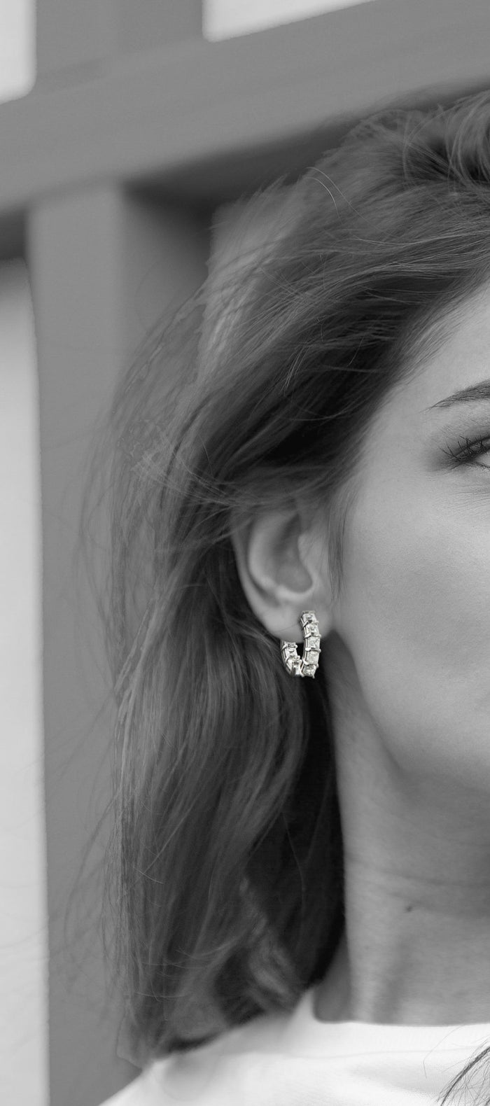 Baguette Diamond Inside Out Hoop Earrings in 14K White Gold