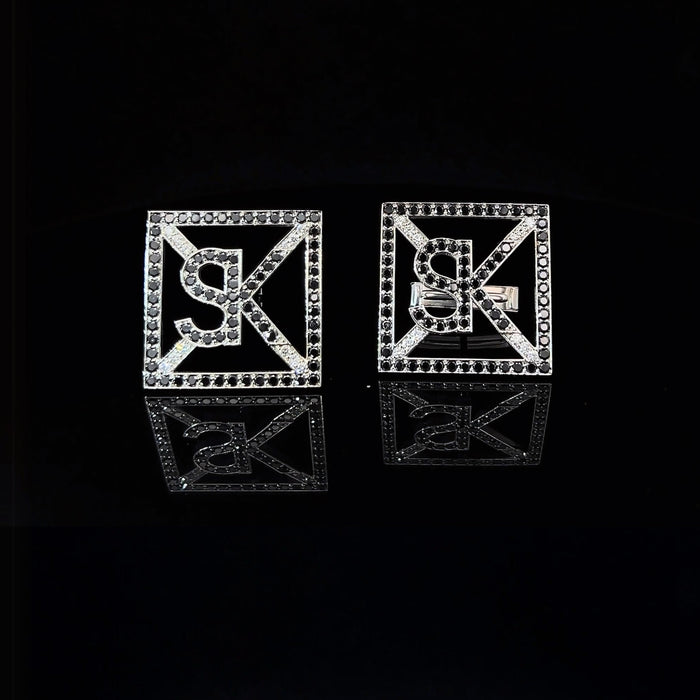 Alphabet Black Diamond White Gold Square Cufflinks