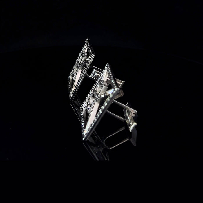 Alphabet Black Diamond White Gold Square Cufflinks