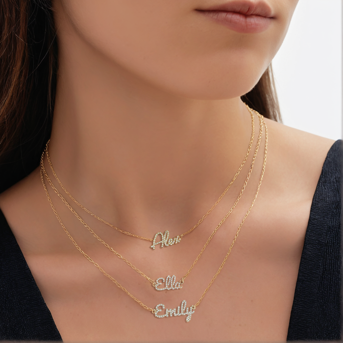 Personalised Bella Script Diamond Necklace in 14K Yellow Gold