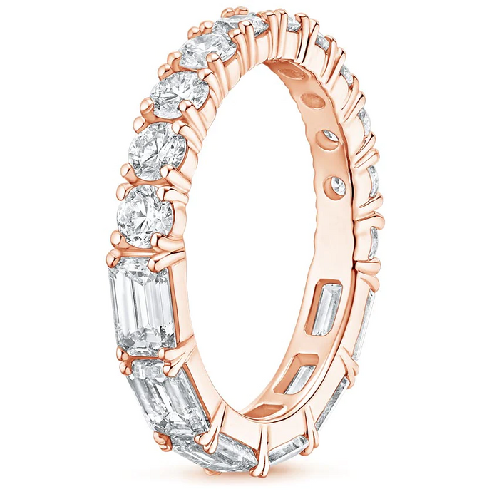 Emerald Round Cut Diamond Eternity Band Ring in 14K Gold