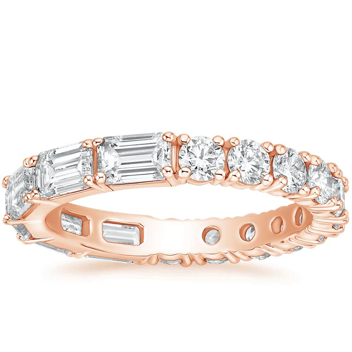 Emerald Round Cut Diamond Eternity Band Ring in 14K Gold