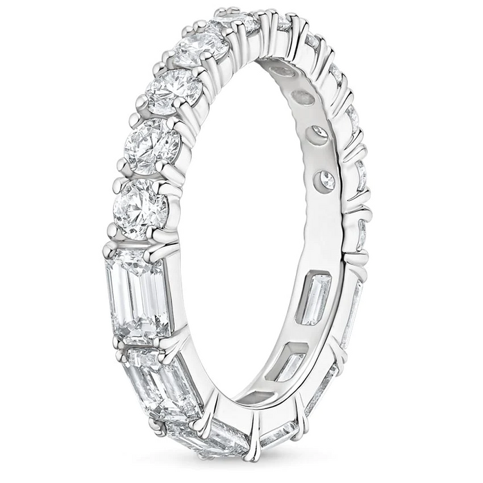 Emerald Round Cut Diamond Eternity Band Ring in 14K Gold