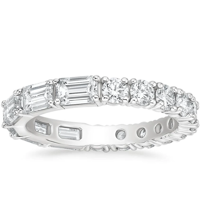 Emerald Round Cut Diamond Eternity Band Ring in 14K Gold
