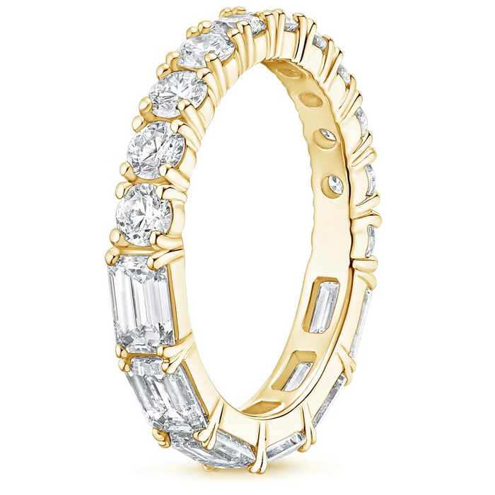 Emerald Round Cut Diamond Eternity Band Ring in 14K Gold