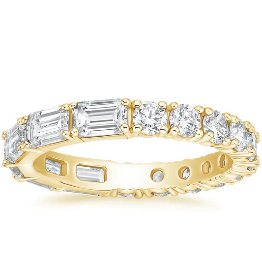 Emerald Round Cut Diamond Eternity Band Ring in 14K Gold