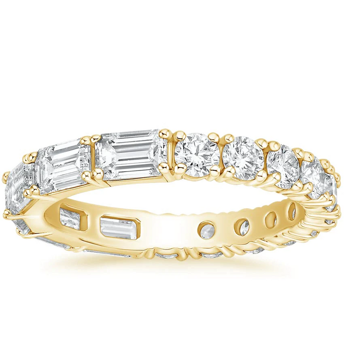 Emerald Round Cut Diamond Eternity Band Ring in 14K Gold