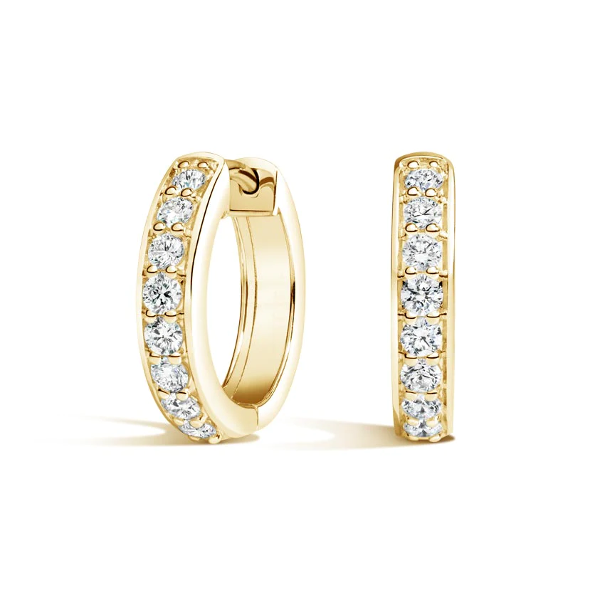 Baguette Round Diamond Hoop Earrings in 18K Gold