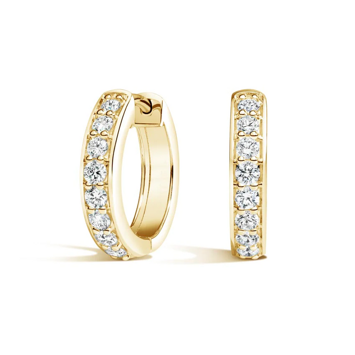 Baguette Round Diamond Hoop Earrings in 18K Gold