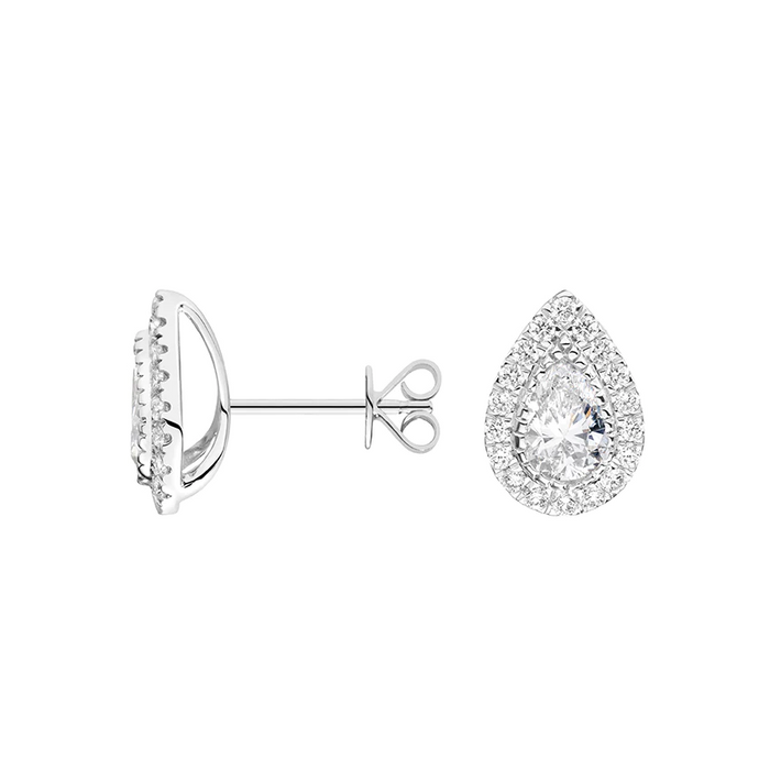 Teardrop Halo Diamond Stud Earrings in 18K White Gold