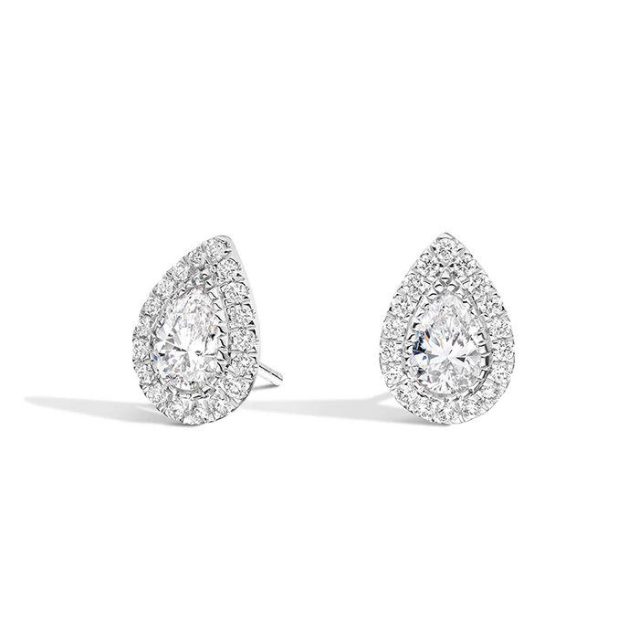 Teardrop Halo Diamond Stud Earrings in 18K White Gold