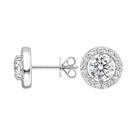 Round Cut Baguette Diamond Earrings in 14K White Gold