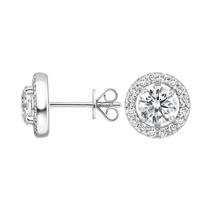 Round Cut Baguette Diamond Earrings in 14K White Gold