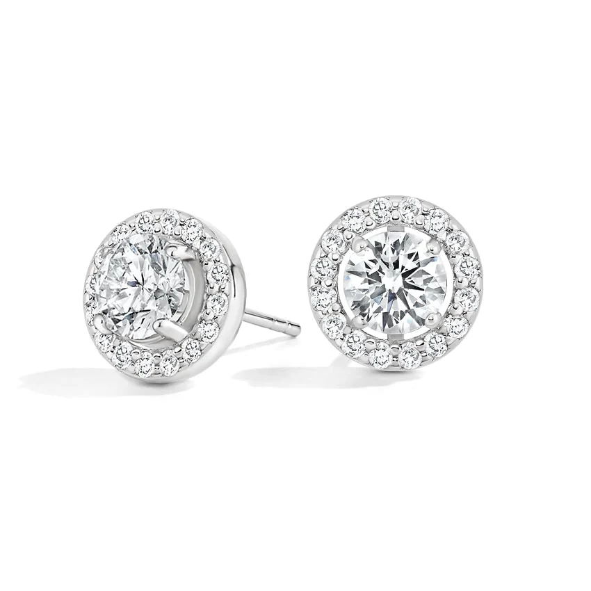 Round Cut Baguette Diamond Earrings in 14K White Gold