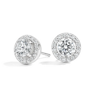 Round Cut Baguette Diamond Earrings in 14K White Gold
