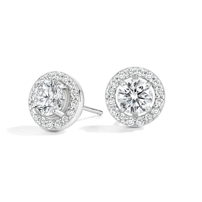 Round Cut Baguette Diamond Earrings in 14K White Gold