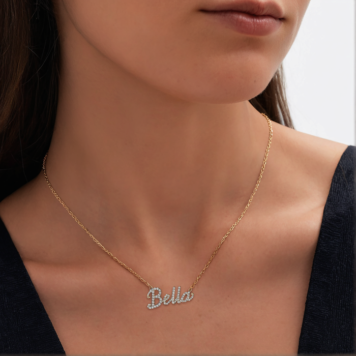 Personalised Bella Script Diamond Necklace in 14K Yellow Gold