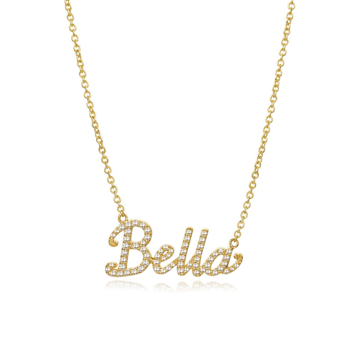 Personalised Bella Script Diamond Necklace in 14K Yellow Gold
