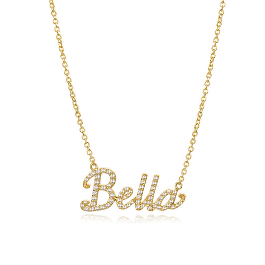 Personalised Bella Script Diamond Necklace in 14K Yellow Gold