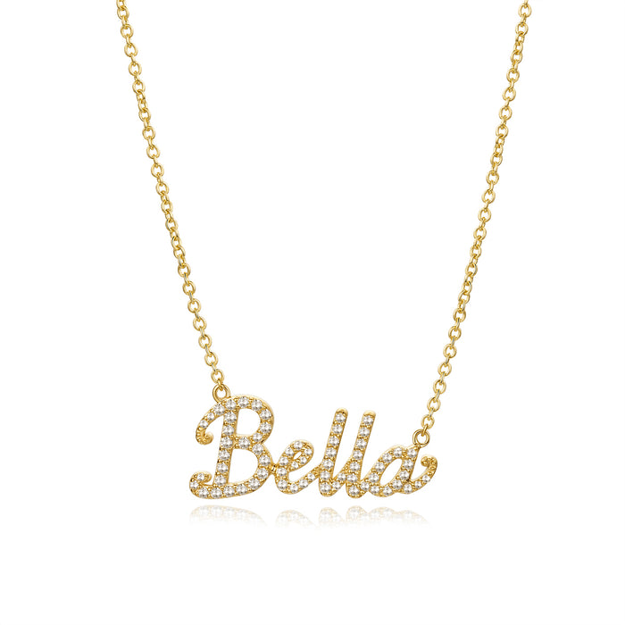 Personalised Bella Script Diamond Necklace in 14K Yellow Gold