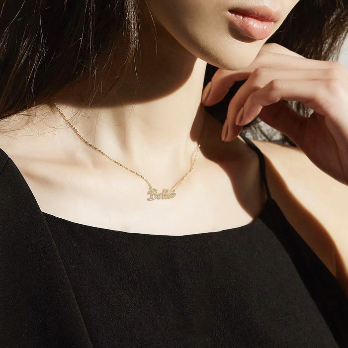 Personalised Bella Script Diamond Necklace in 14K Yellow Gold