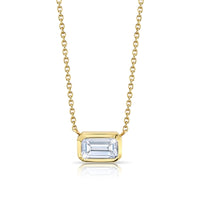 Bezel Set Emerald Cut Diamond Necklace in 18K Gold