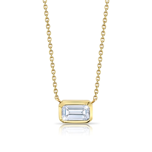 Bezel Set Emerald Cut Diamond Necklace in 18K Gold