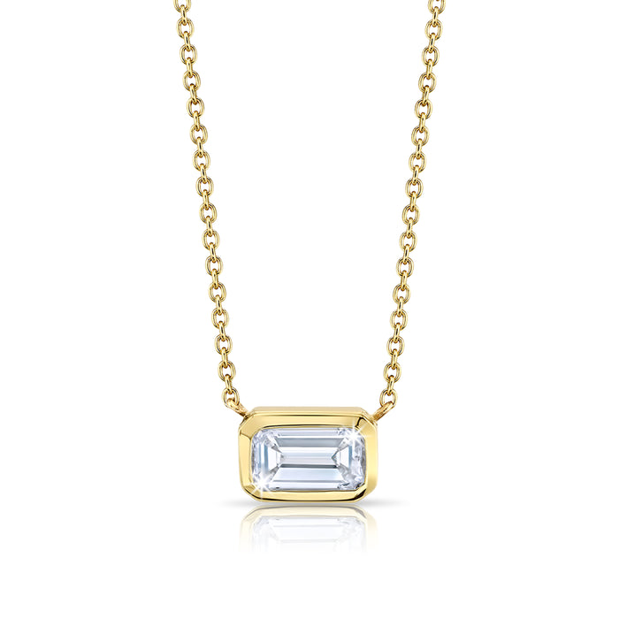 Bezel Set Emerald Cut Diamond Necklace in 18K Gold