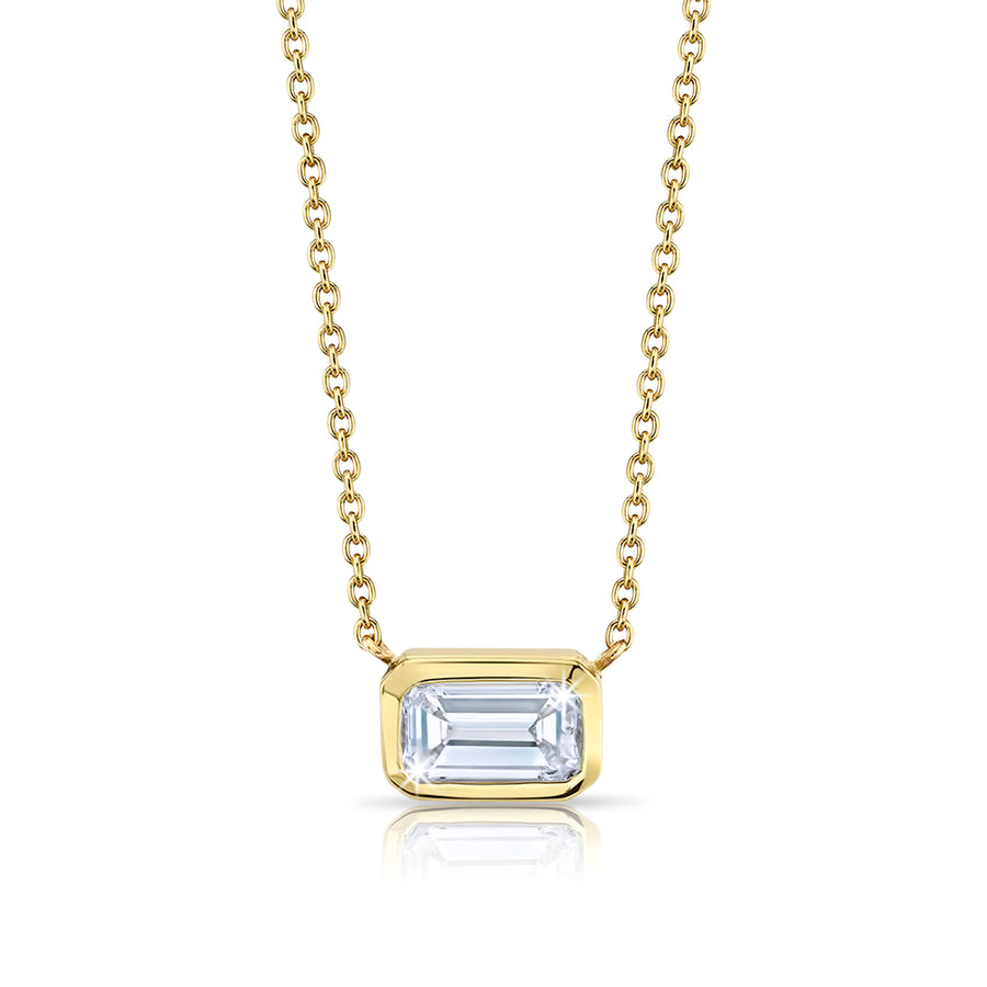 Bezel Set Emerald Cut Diamond Necklace in 18K Gold