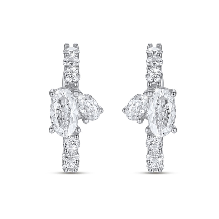 Duo Oval Cut Ear Cuff Earrings in 14K White Gold