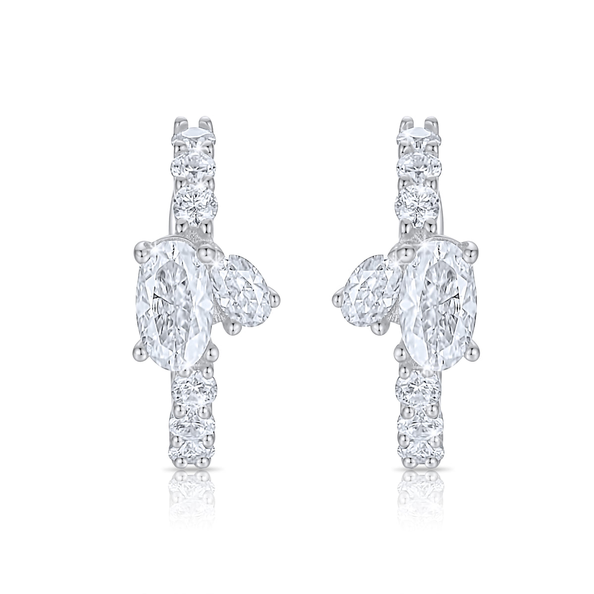 Duo Oval Cut Ear Cuff Earrings in 14K White Gold