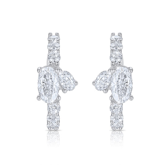 Duo Oval Cut Ear Cuff Earrings in 14K White Gold
