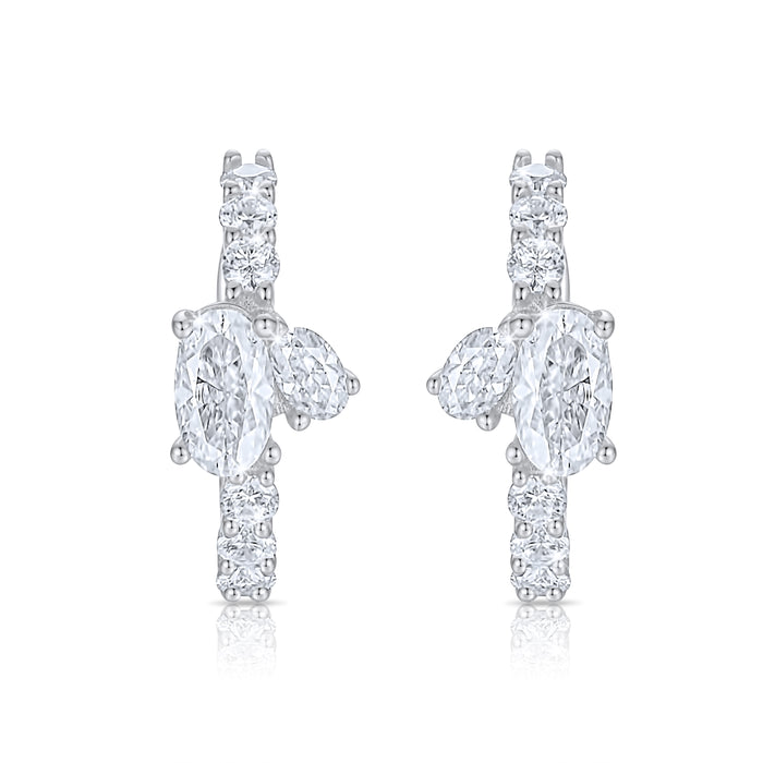 Duo Oval Cut Ear Cuff Earrings in 14K White Gold