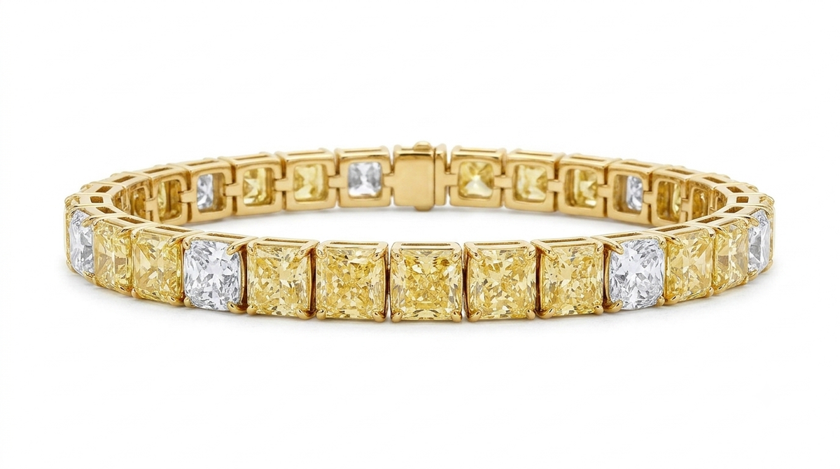 8.00 CTW Princess Cut Lab-Grown Yellow & White Diamond Tennis Bracelet