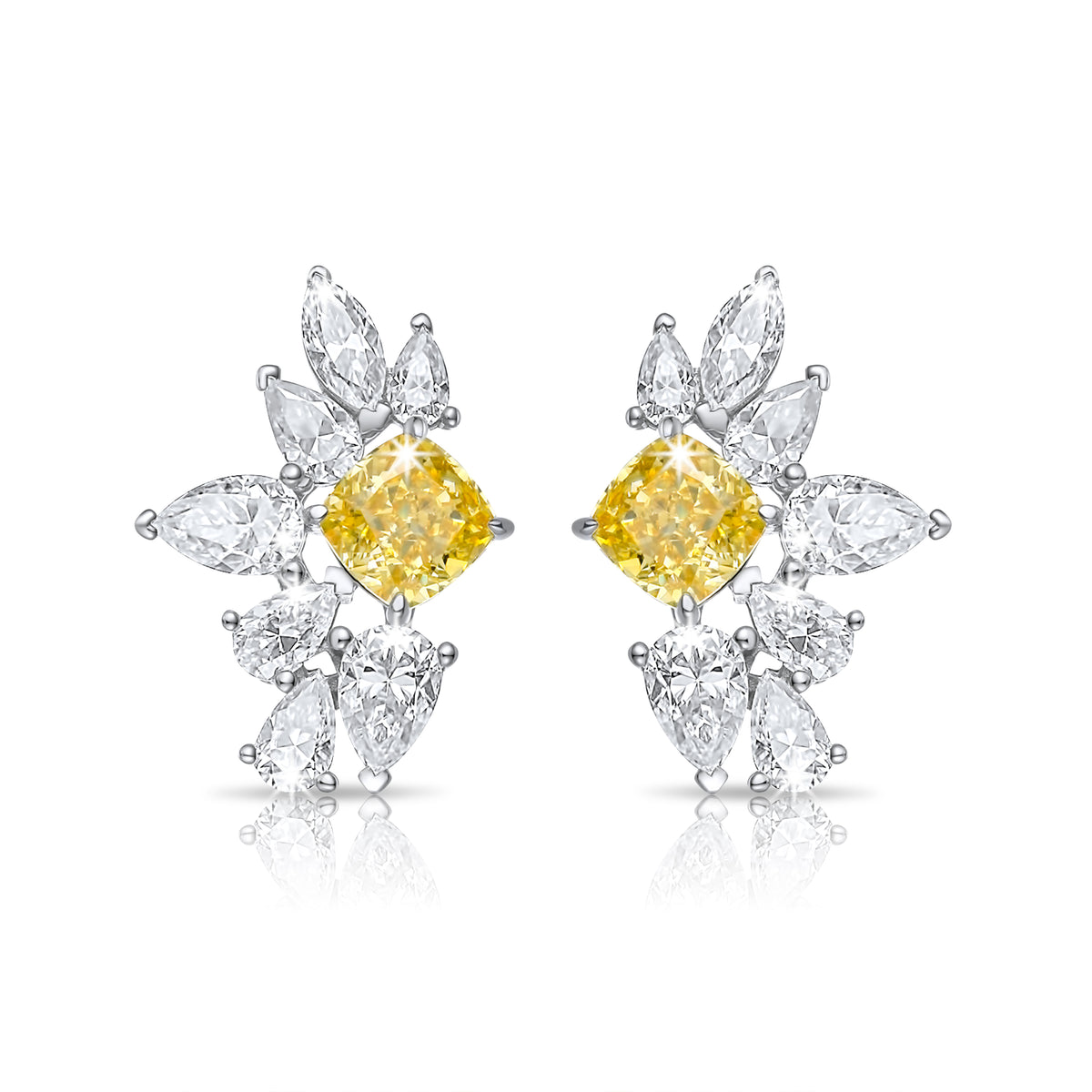 Cushion Cut Diamond Marquise Earrings in 14K Gold