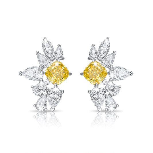 Cushion Cut Diamond Marquise Earrings in 14K Gold