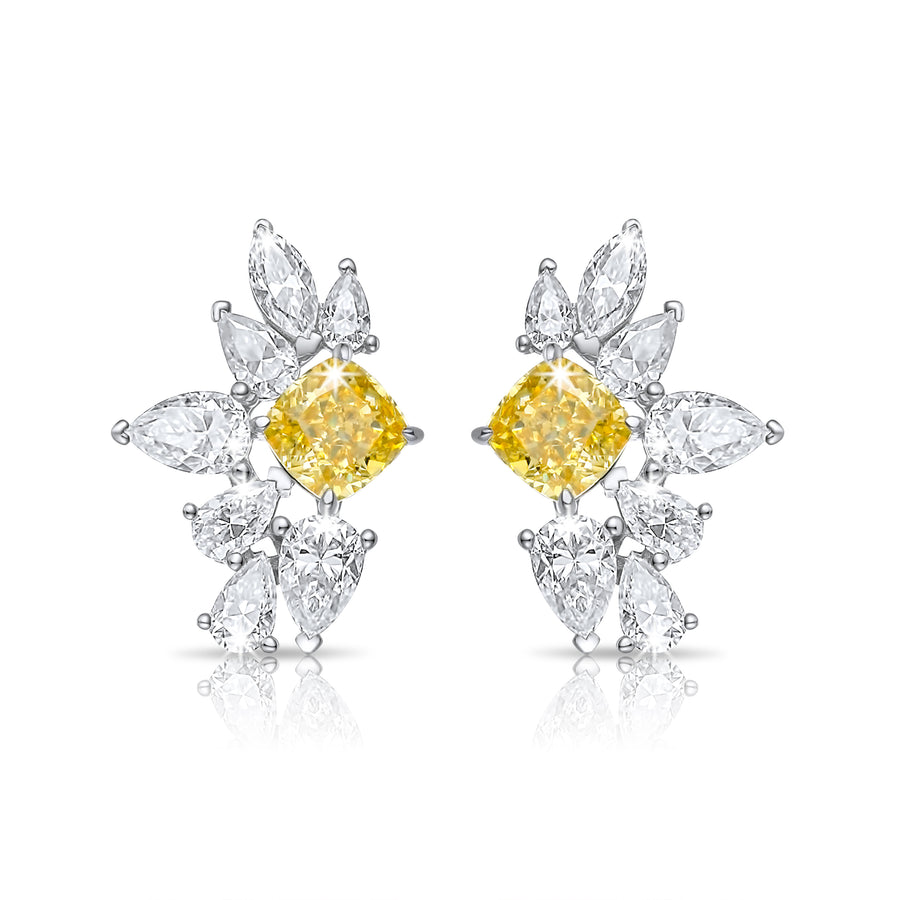 Cushion Cut Diamond Marquise Earrings in 14K Gold