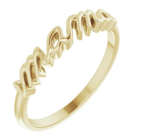 Handwritten Style Mama Ring in 14K Yellow Gold